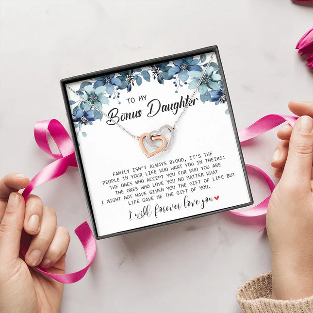 To My Bonus Daughter - I Will Forever Love You - Interlocking Hearts Necklace SO155T - Charming Present