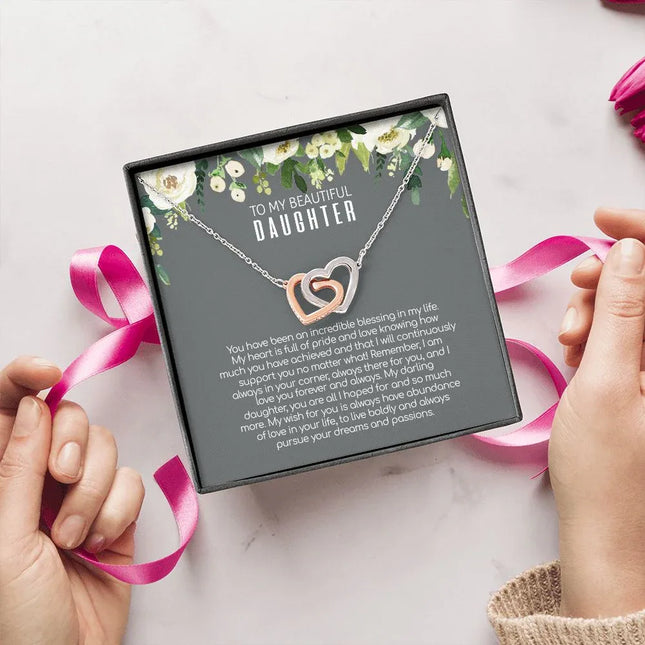 Daughter - Love You Forever And Always - Interlocking Hearts Necklace - Charming Present