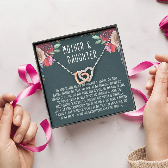 Mother And Daughter - The Bond Between Mother And Daughter Is Forever - Interlocking Hearts Necklace - Charming Present