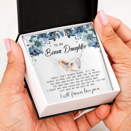 To My Bonus Daughter - I Will Forever Love You - Interlocking Hearts Necklace SO155T - Charming Present