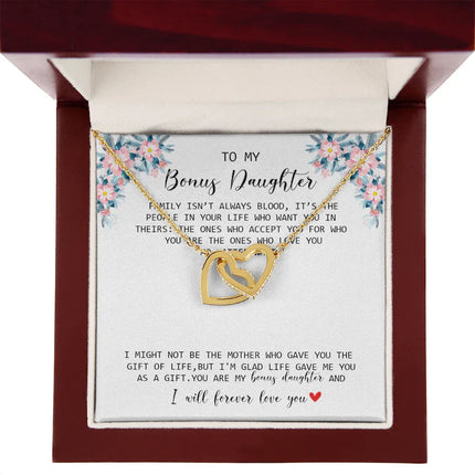 To My Bonus Daughter - I Forever Love You - Interlocking Hearts Necklace SO170V - Charming Present