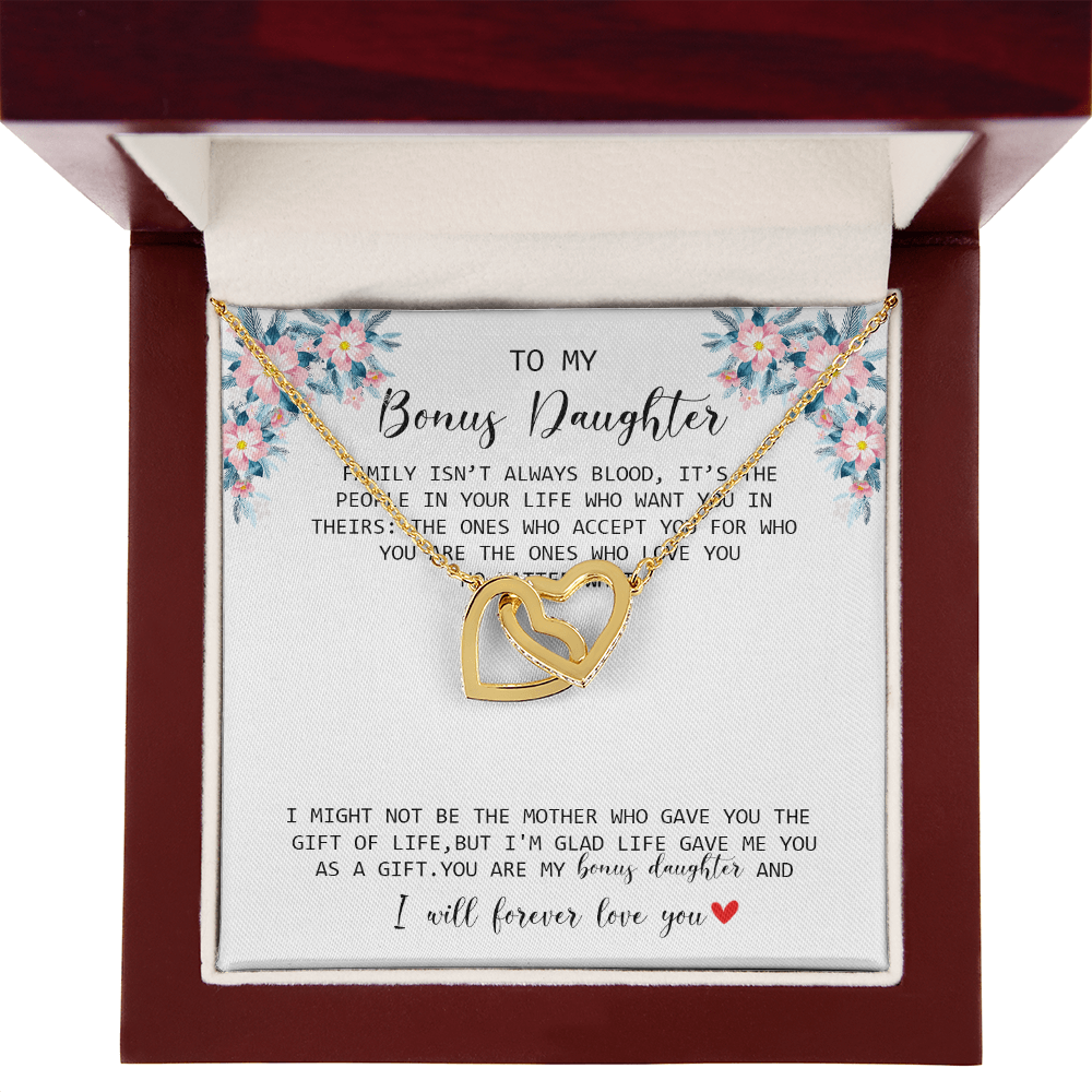 To My Bonus Daughter - I Forever Love You - Interlocking Hearts Necklace SO170V