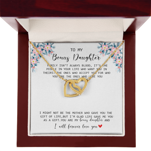 To My Bonus Daughter - I Forever Love You - Interlocking Hearts Necklace SO170V