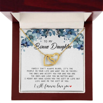 To My Bonus Daughter - I Will Forever Love You - Interlocking Hearts Necklace SO155T - Charming Present