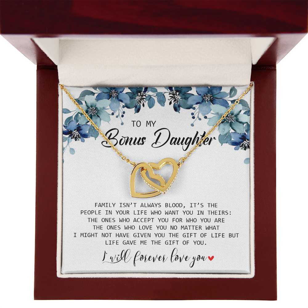 To My Bonus Daughter - I Will Forever Love You - Interlocking Hearts Necklace SO155T