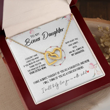 To My Bonus Daughter - Forever Love You No Matter What - Interlocking Hearts Necklace SO173T - Charming Present