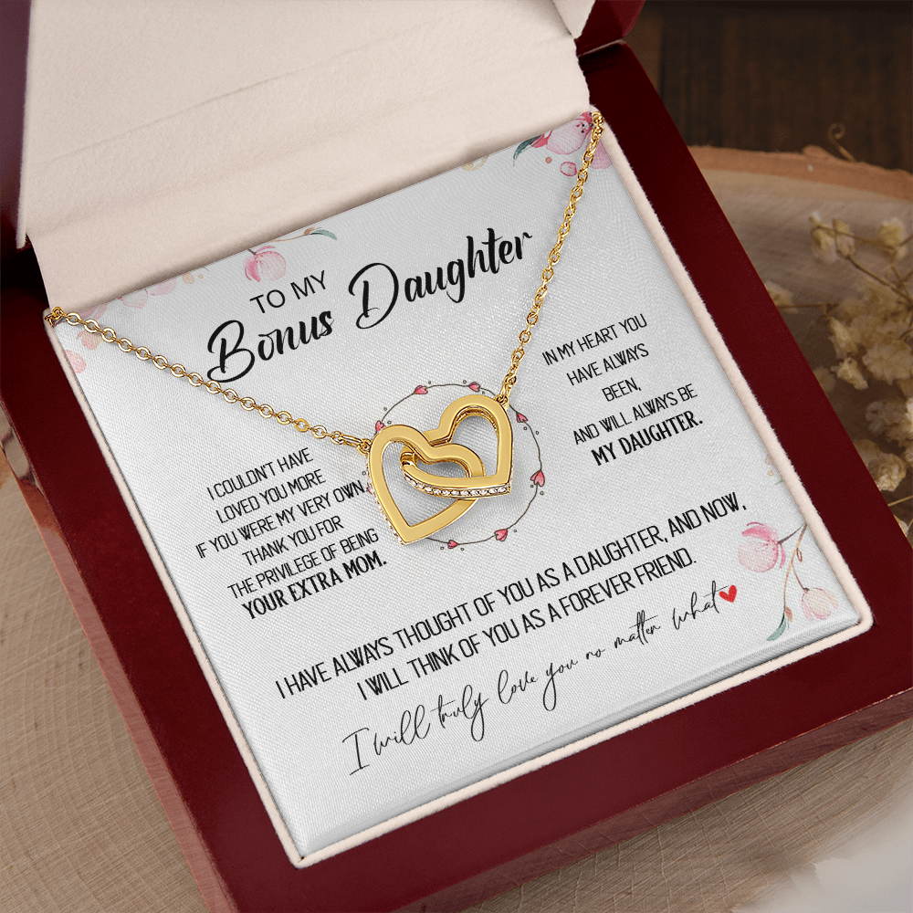 To My Bonus Daughter - Forever Love You No Matter What - Interlocking Hearts Necklace SO173T