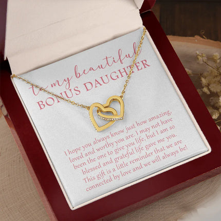 To My Beautiful Bonus Daughter - We Will Always Be - Interlocking Hearts Necklace SO174V - Charming Present