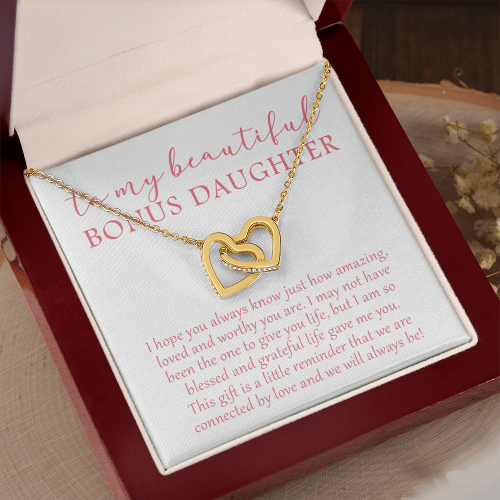 To My Beautiful Bonus Daughter - We Will Always Be - Interlocking Hearts Necklace SO174V
