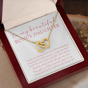 To My Beautiful Bonus Daughter - We Will Always Be - Interlocking Hearts Necklace SO174V