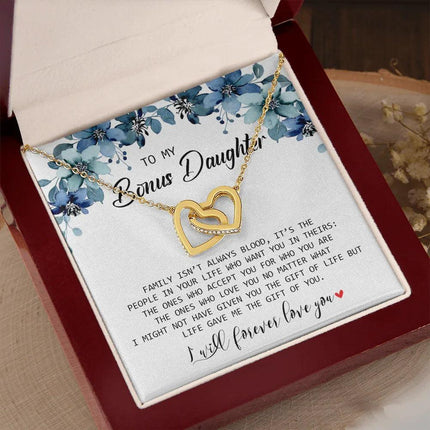 To My Bonus Daughter - I Will Forever Love You - Interlocking Hearts Necklace SO155T - Charming Present