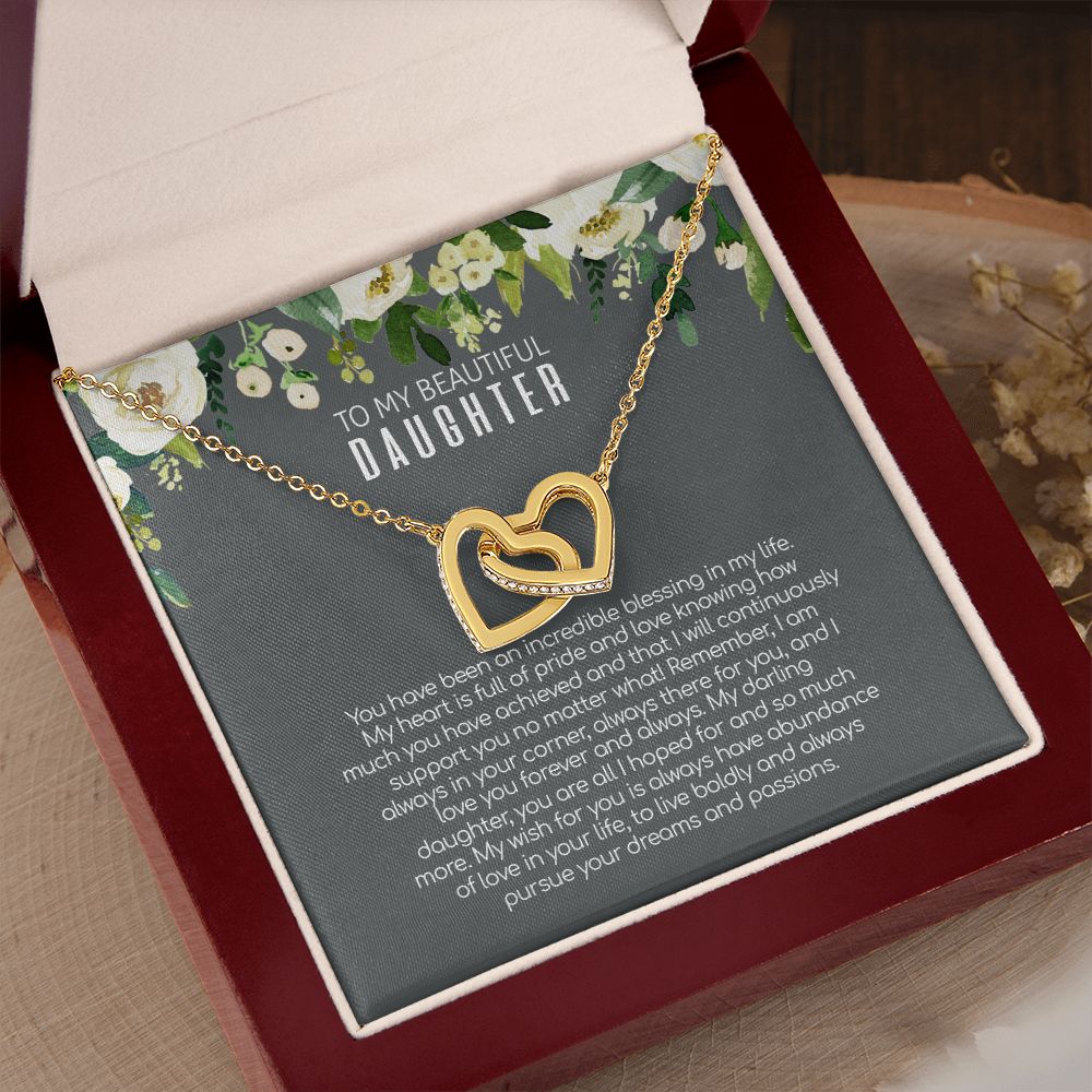 Daughter - Love You Forever And Always - Interlocking Hearts Necklace