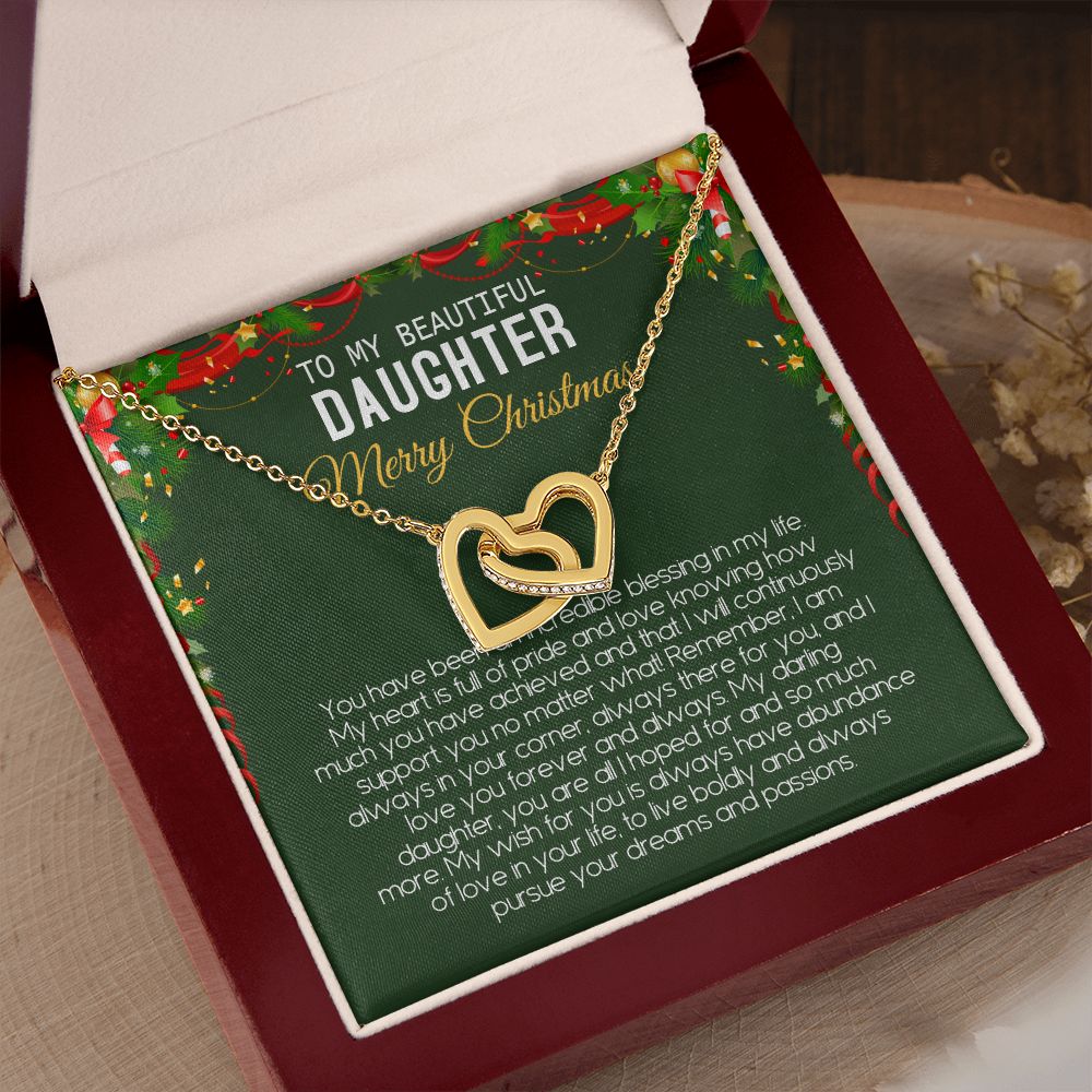 Beautiful Daughter - Merry Christmas - Love You Forever And Always - Interlocking Hearts Necklace