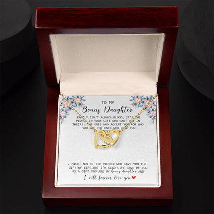 To My Bonus Daughter - I Forever Love You - Interlocking Hearts Necklace SO170V - Charming Present