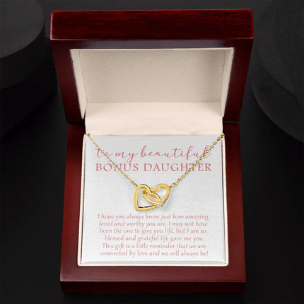 To My Beautiful Bonus Daughter - We Will Always Be - Interlocking Hearts Necklace SO174V - Charming Present