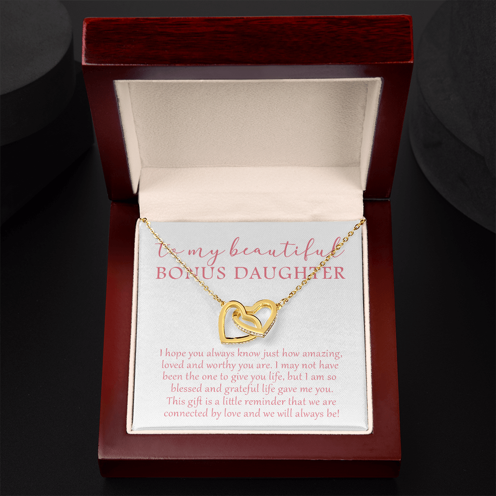 To My Beautiful Bonus Daughter - We Will Always Be - Interlocking Hearts Necklace SO174V