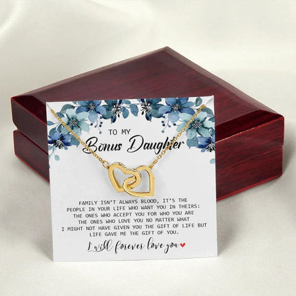 To My Bonus Daughter - I Will Forever Love You - Interlocking Hearts Necklace SO155T - Charming Present