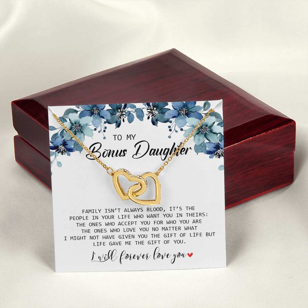 To My Bonus Daughter - I Will Forever Love You - Interlocking Hearts Necklace SO155T