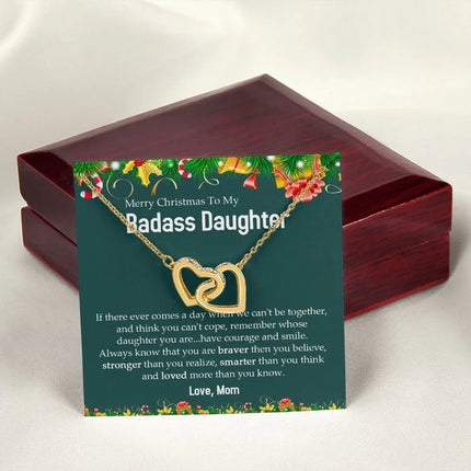 Badass Daughter - Merry Christmas - Interlocking Hearts Necklace - Charming Present