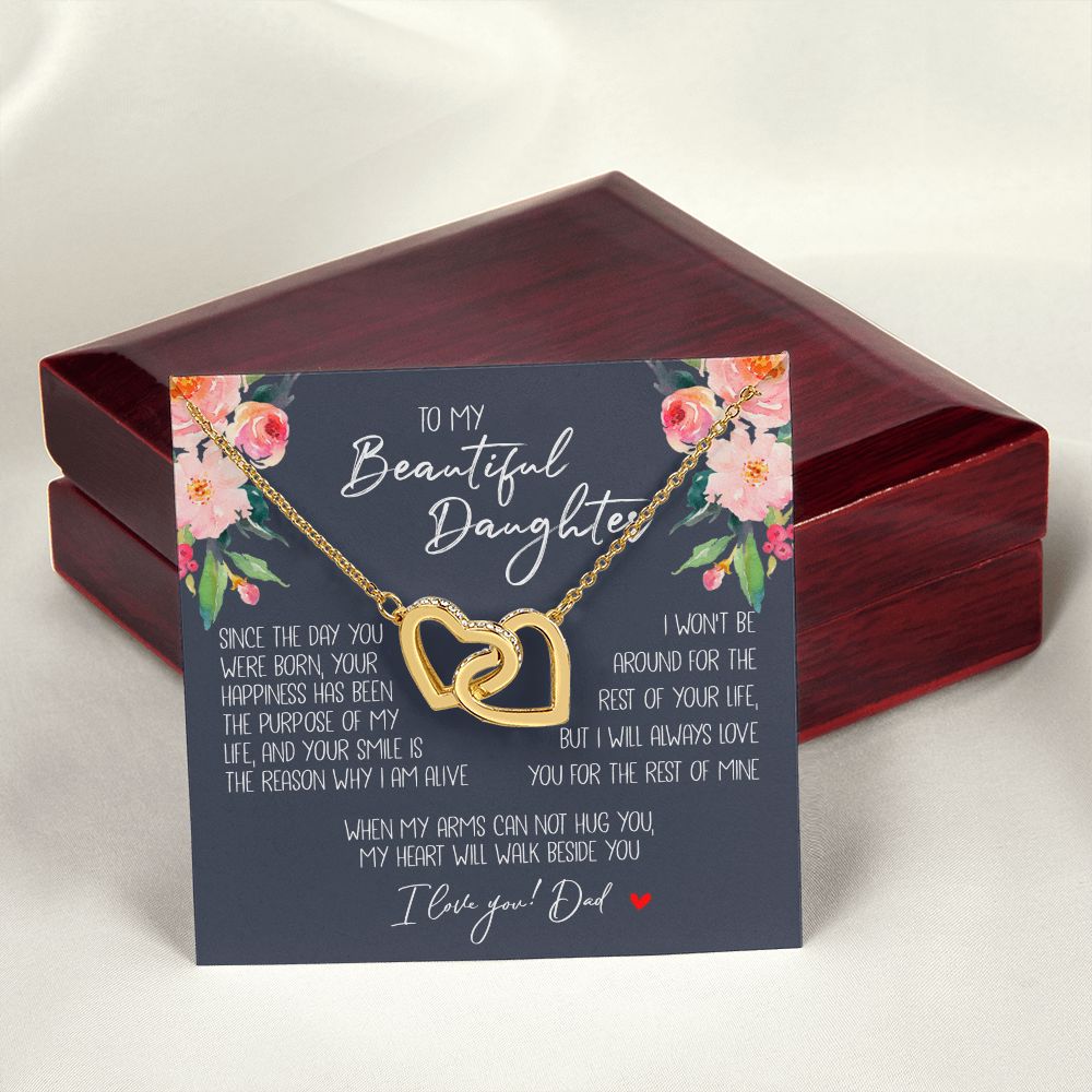 Daughter - Dad - My Heart Will Walk Beside You - Interlocking Hearts Necklace