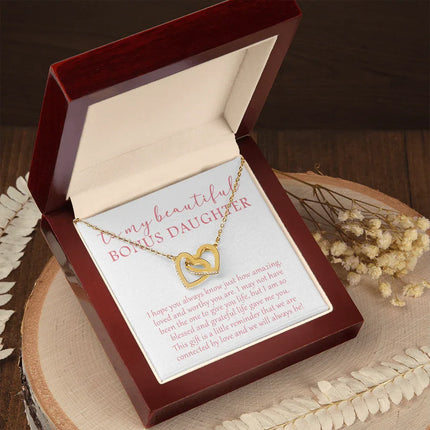 To My Beautiful Bonus Daughter - We Will Always Be - Interlocking Hearts Necklace SO174V - Charming Present