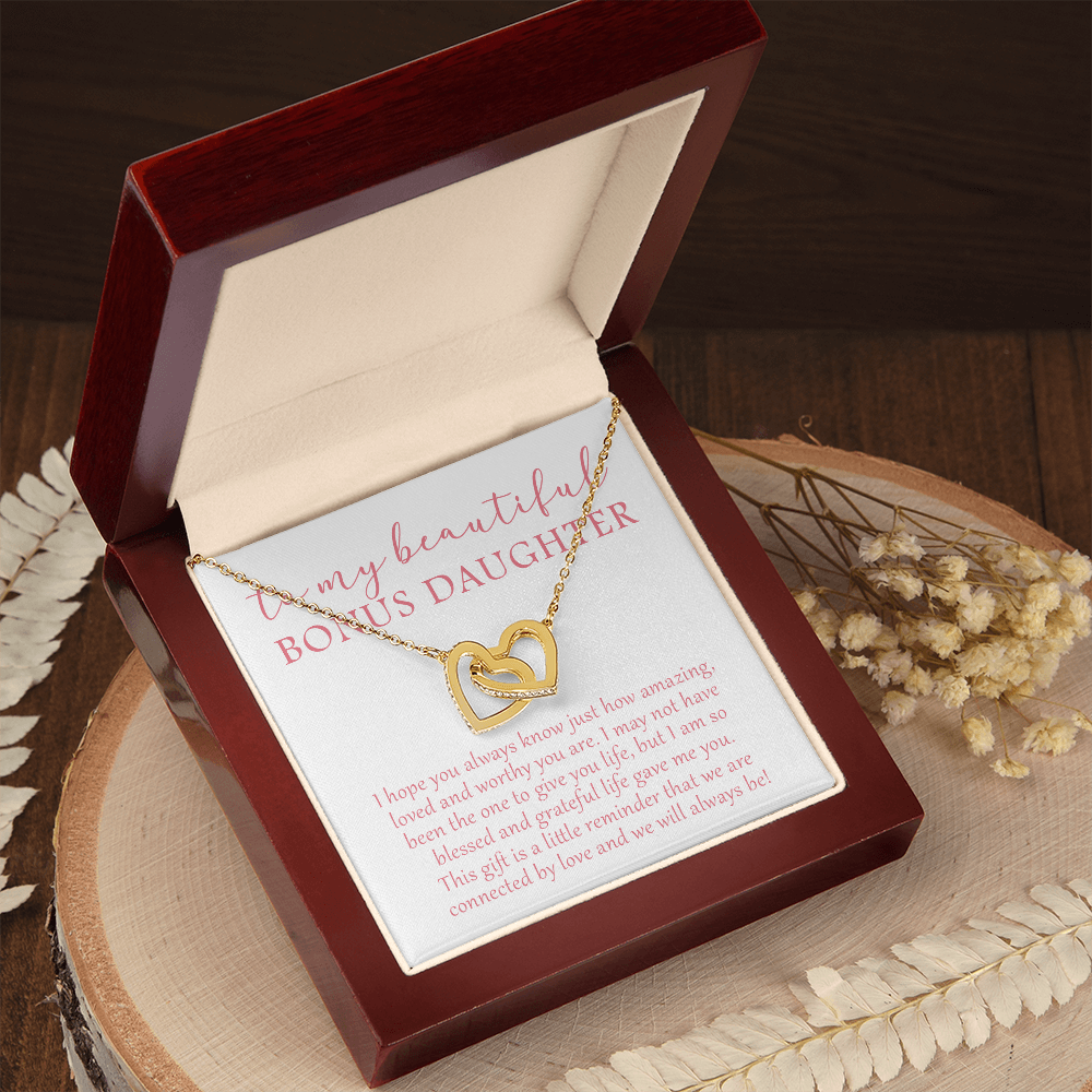 To My Beautiful Bonus Daughter - We Will Always Be - Interlocking Hearts Necklace SO174V