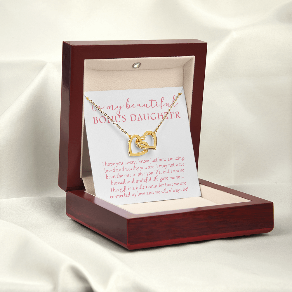 To My Beautiful Bonus Daughter - We Will Always Be - Interlocking Hearts Necklace SO174V