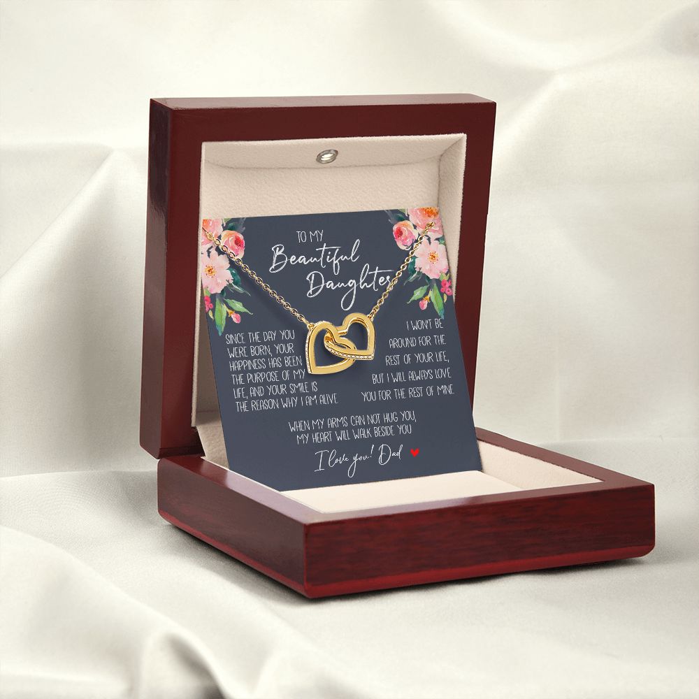 Daughter - Dad - My Heart Will Walk Beside You - Interlocking Hearts Necklace