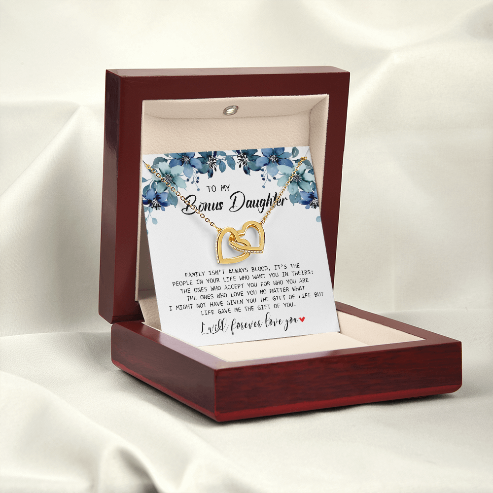 To My Bonus Daughter - I Will Forever Love You - Interlocking Hearts Necklace SO155T