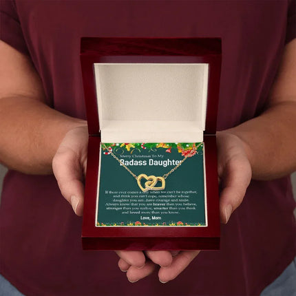 Badass Daughter - Merry Christmas - Interlocking Hearts Necklace - Charming Present