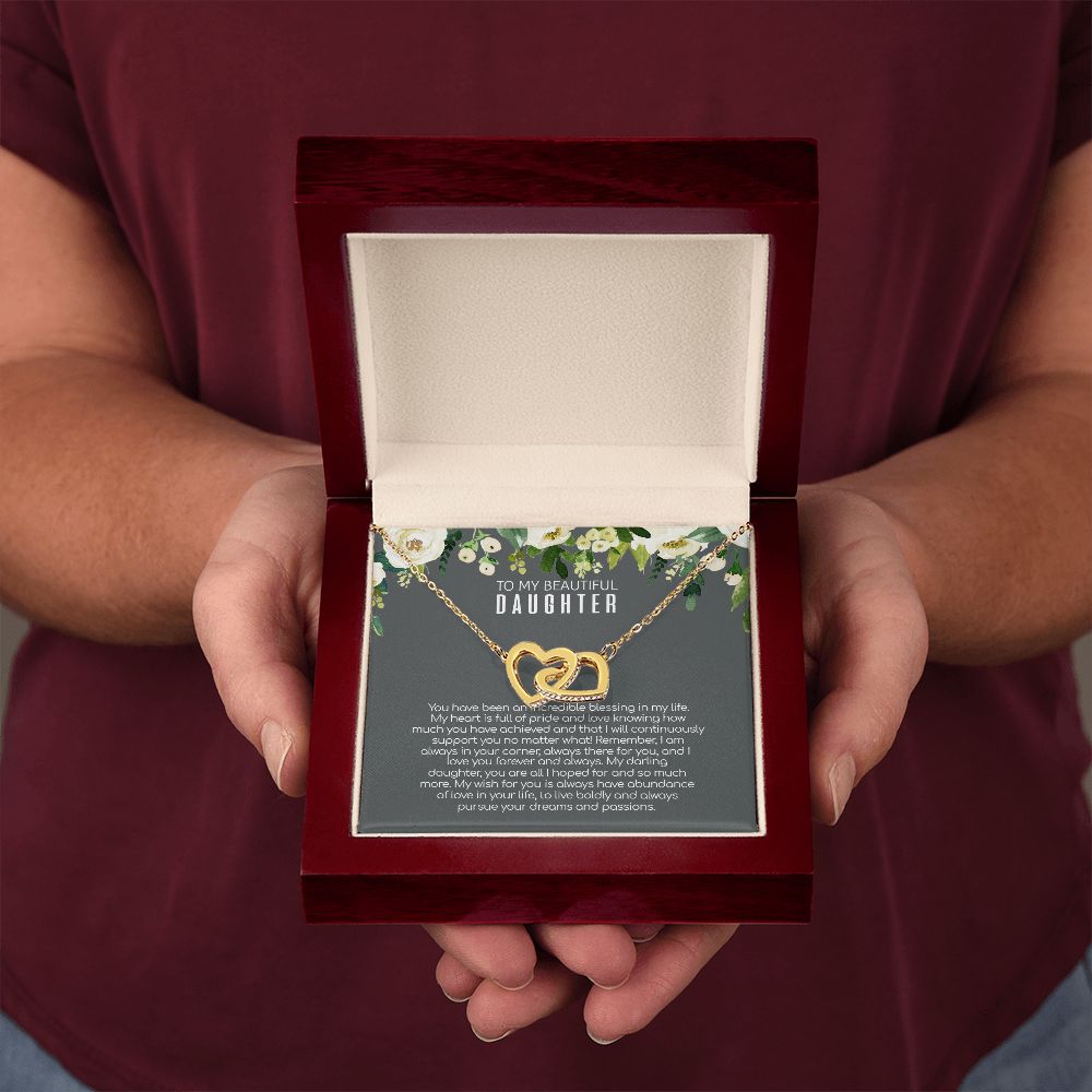 Daughter - Love You Forever And Always - Interlocking Hearts Necklace