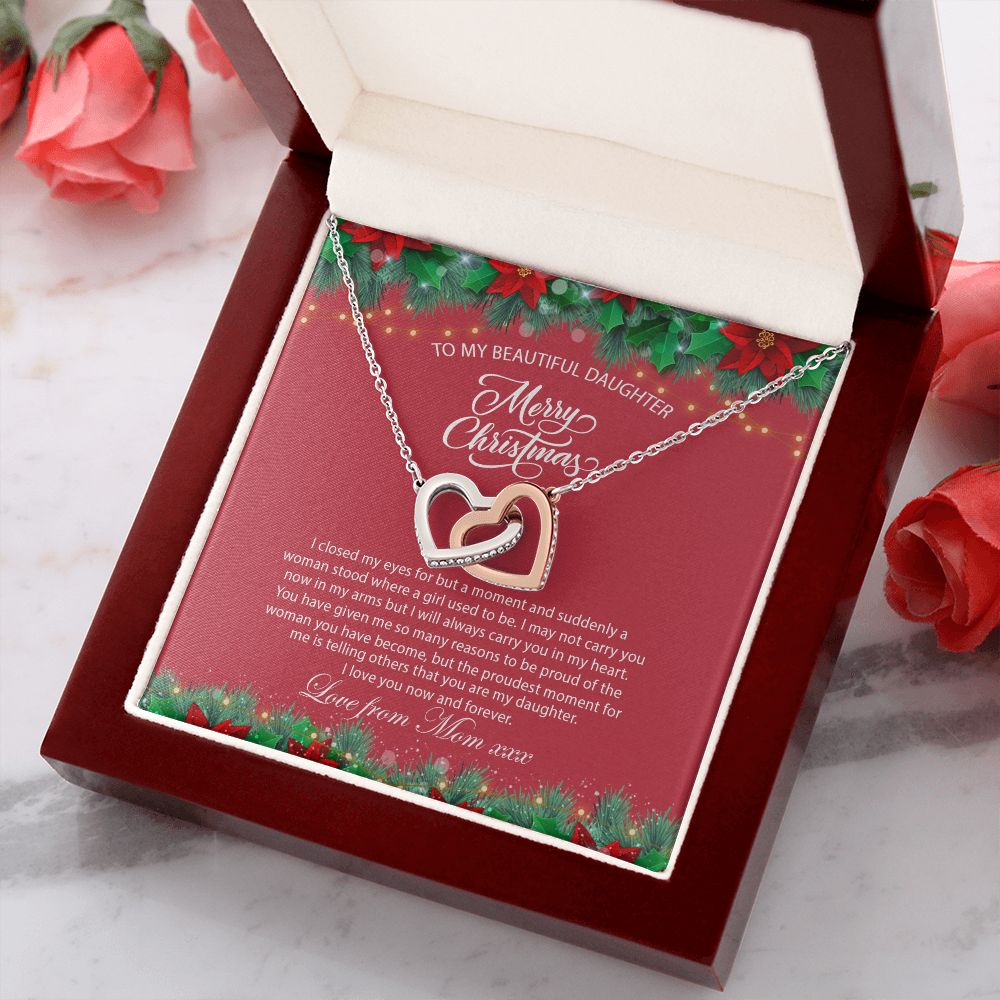 Daughter Mom - Proudest Momemt - Merry Christmas - Interlocking Hearts Necklace