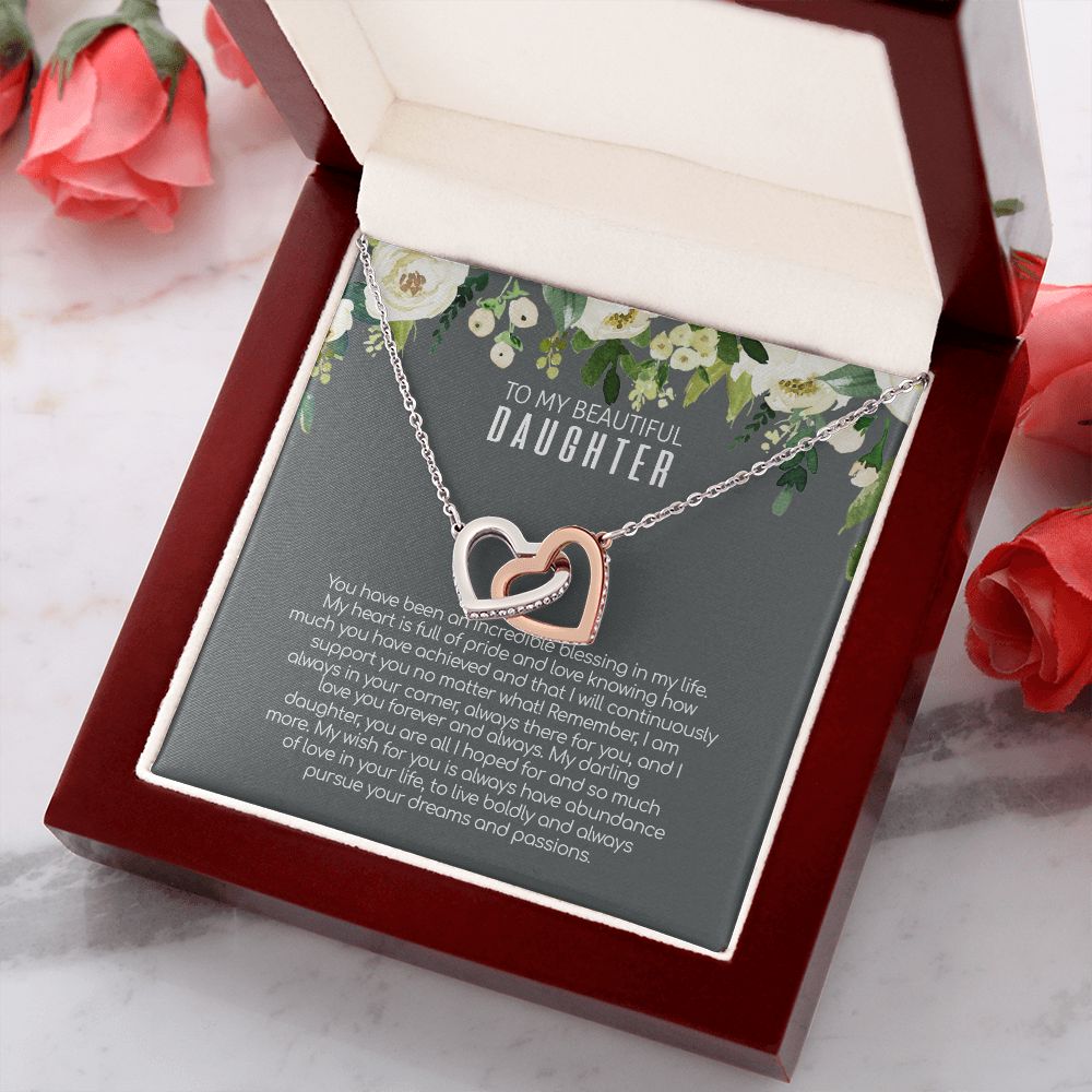 Daughter - Love You Forever And Always - Interlocking Hearts Necklace