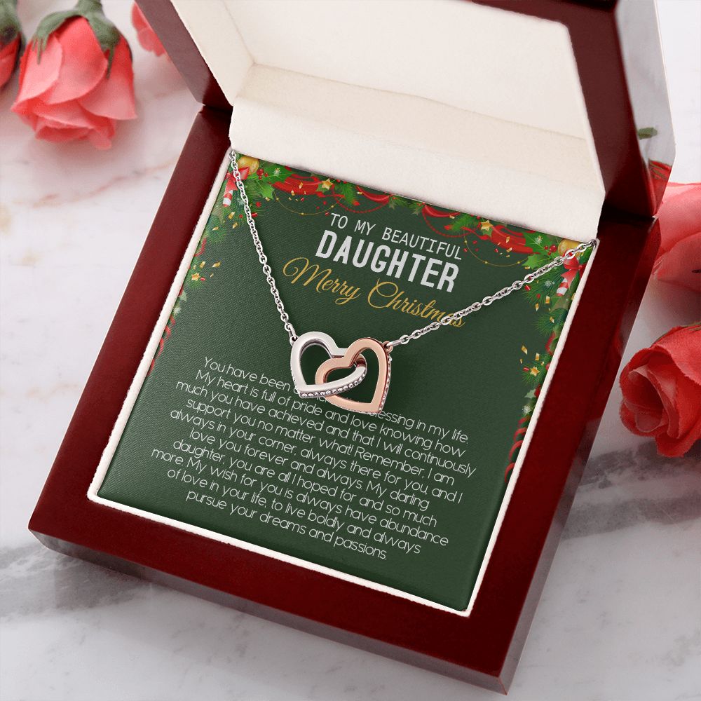 Beautiful Daughter - Merry Christmas - Love You Forever And Always - Interlocking Hearts Necklace