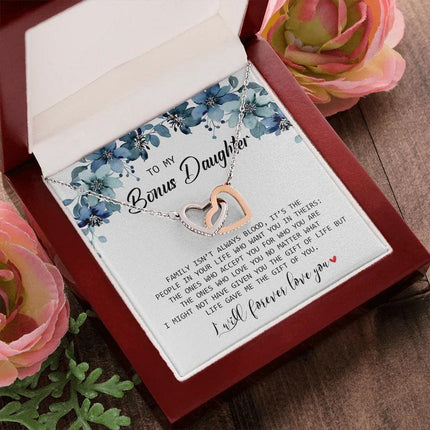 To My Bonus Daughter - I Will Forever Love You - Interlocking Hearts Necklace SO155T - Charming Present