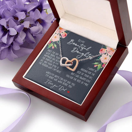 Daughter - Dad - My Heart Will Walk Beside You - Interlocking Hearts Necklace - Charming Present