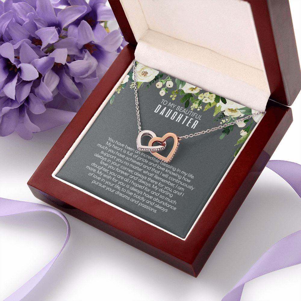 Daughter - Love You Forever And Always - Interlocking Hearts Necklace