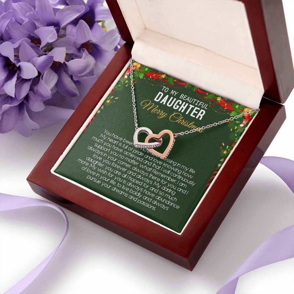 Beautiful Daughter - Merry Christmas - Love You Forever And Always - Interlocking Hearts Necklace