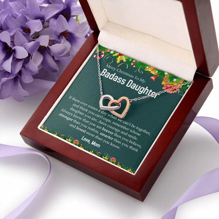 Badass Daughter - Merry Christmas - Interlocking Hearts Necklace - Charming Present