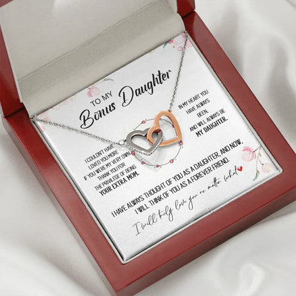 To My Bonus Daughter - Forever Love You No Matter What - Interlocking Hearts Necklace SO173T - Charming Present