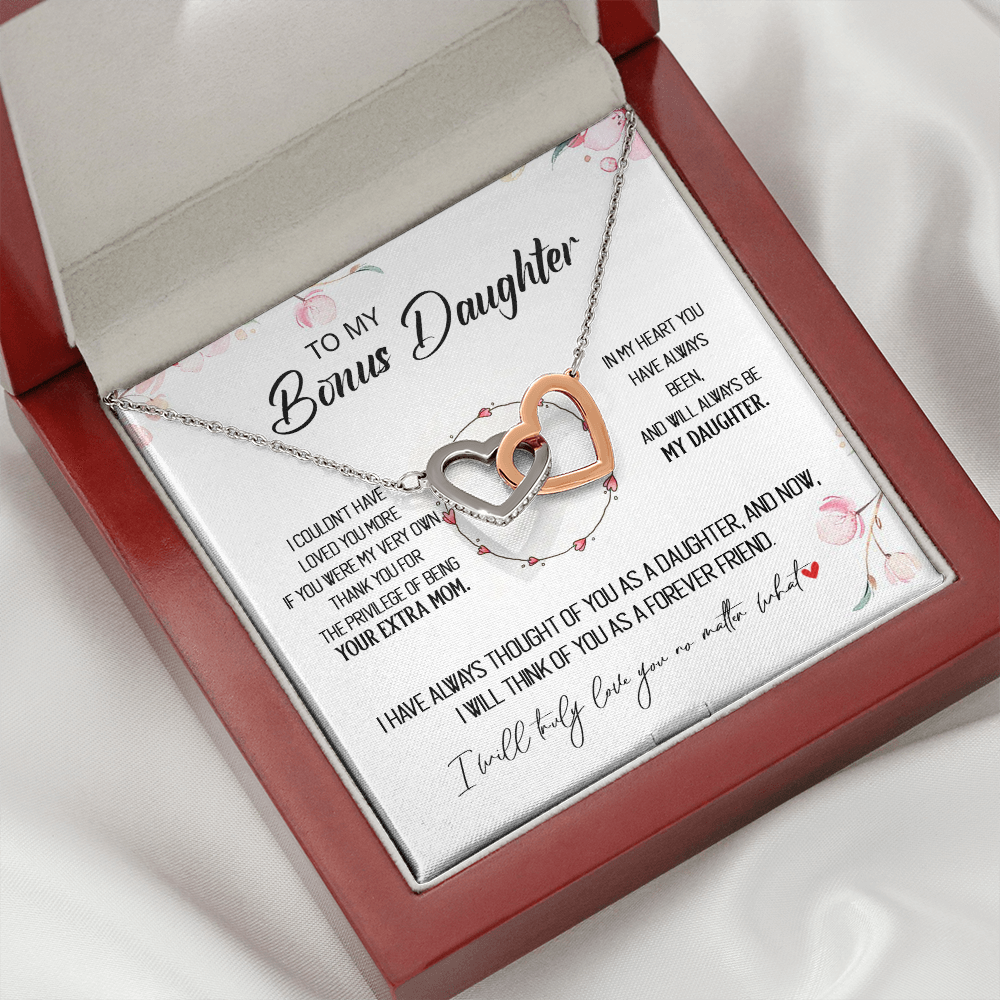 To My Bonus Daughter - Forever Love You No Matter What - Interlocking Hearts Necklace SO173T