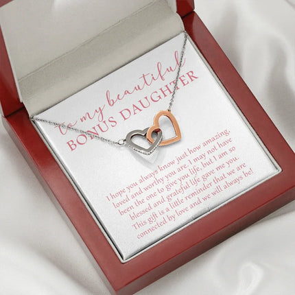 To My Beautiful Bonus Daughter - We Will Always Be - Interlocking Hearts Necklace SO174V - Charming Present