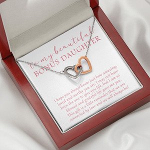 To My Beautiful Bonus Daughter - We Will Always Be - Interlocking Hearts Necklace SO174V