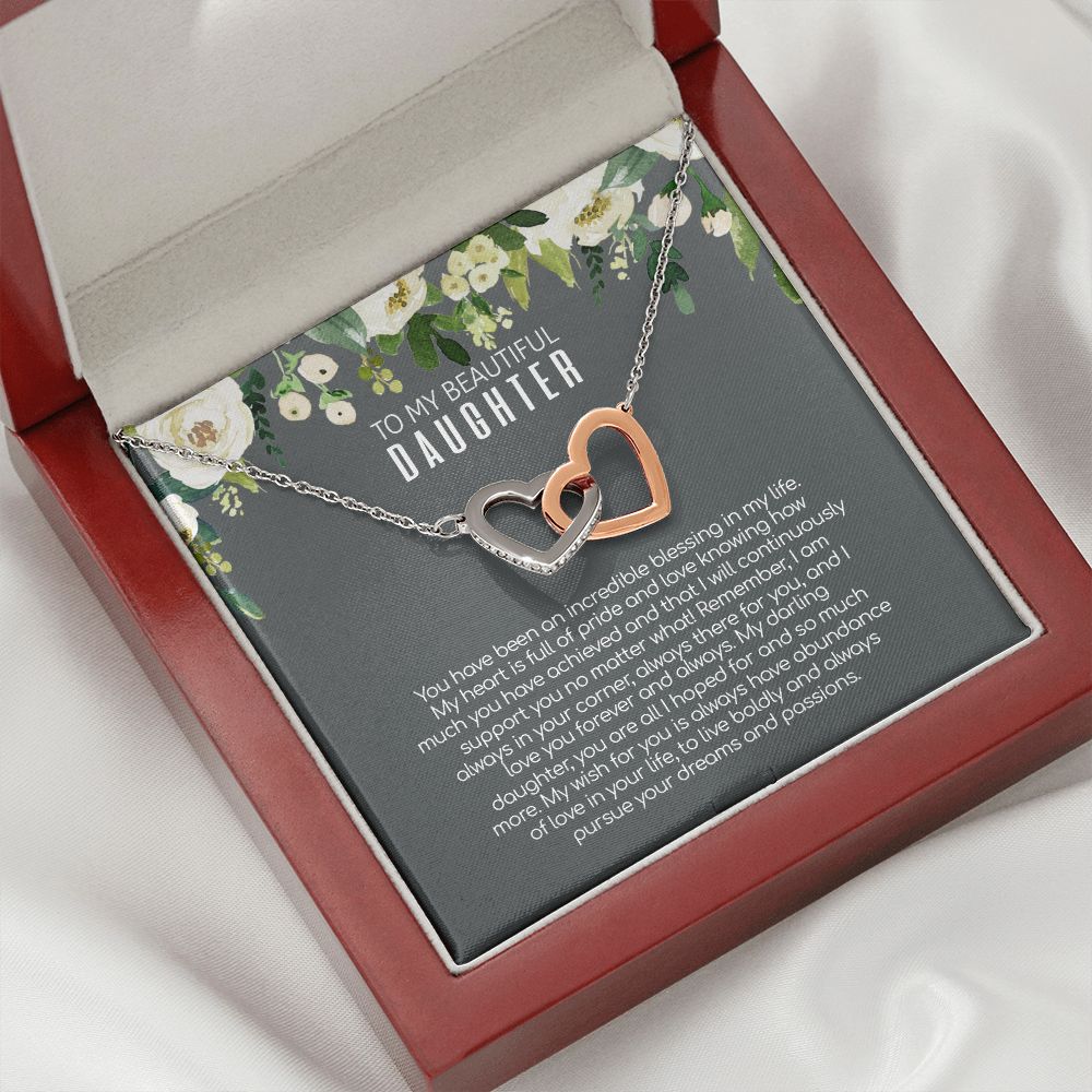 Daughter - Love You Forever And Always - Interlocking Hearts Necklace