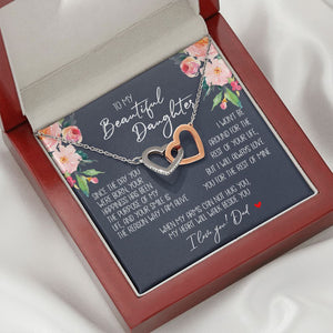 Daughter - Dad - My Heart Will Walk Beside You - Interlocking Hearts Necklace