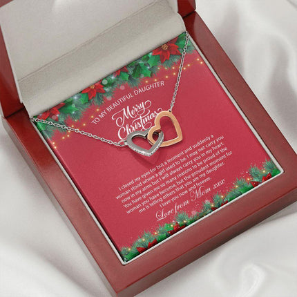 Daughter Mom - Proudest Momemt - Merry Christmas - Interlocking Hearts Necklace - Charming Present