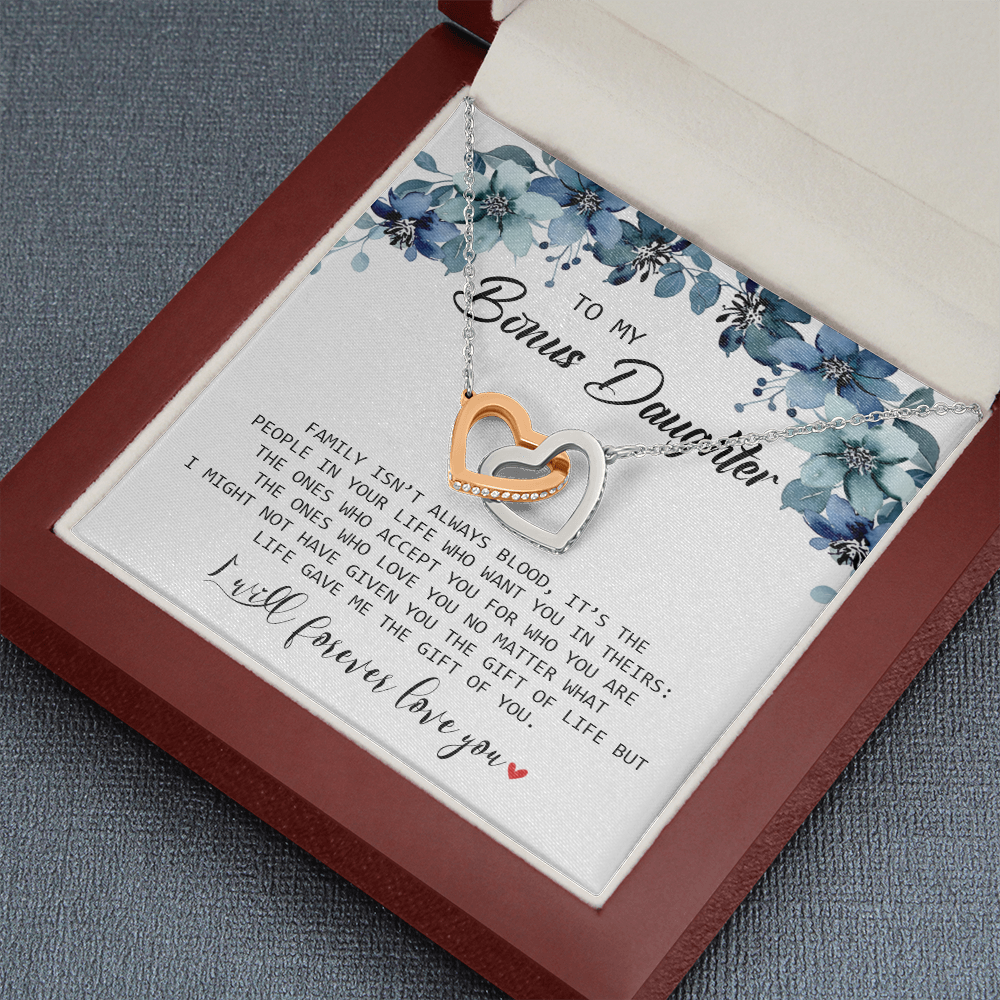 To My Bonus Daughter - I Will Forever Love You - Interlocking Hearts Necklace SO155T