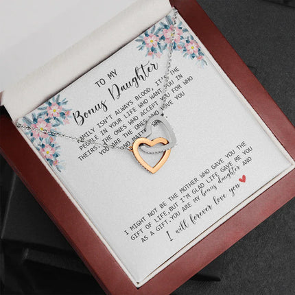To My Bonus Daughter - I Forever Love You - Interlocking Hearts Necklace SO170V - Charming Present
