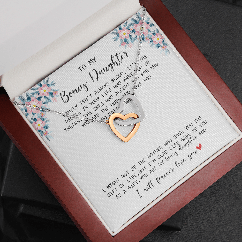 To My Bonus Daughter - I Forever Love You - Interlocking Hearts Necklace SO170V