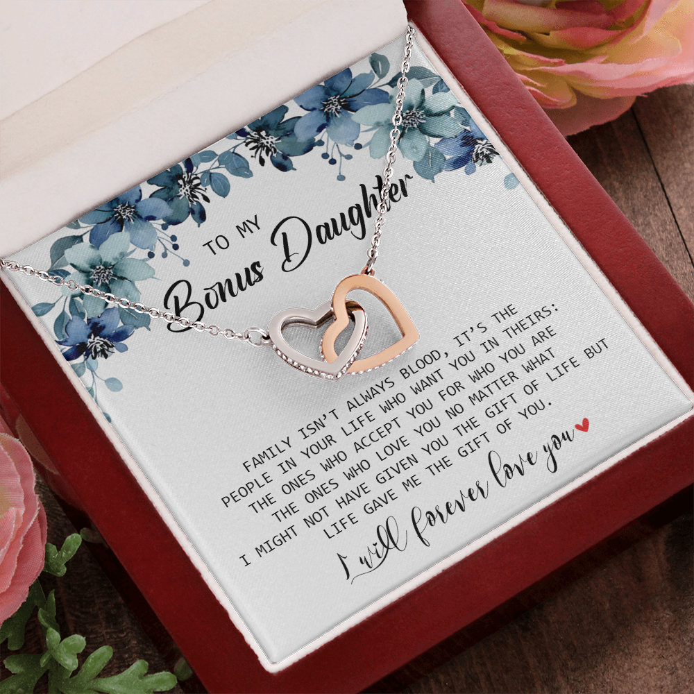To My Bonus Daughter - I Will Forever Love You - Interlocking Hearts Necklace SO155T
